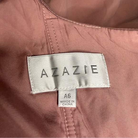 Azazie Bondi Pink Maxi Gown Rosette A-Line Ruffled Chiffon Dress size A6 - Picture 12 of 16